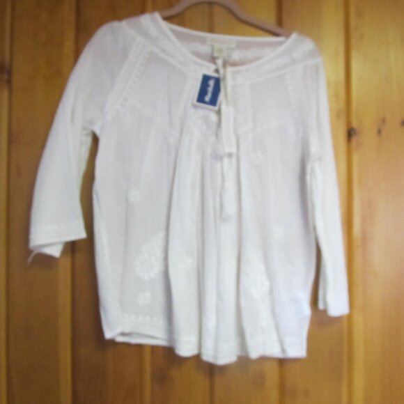 Womens sz M Shirts 100% Cotton Tops White Long sleeve Daisy Floral Embroidered - Picture 6 of 6